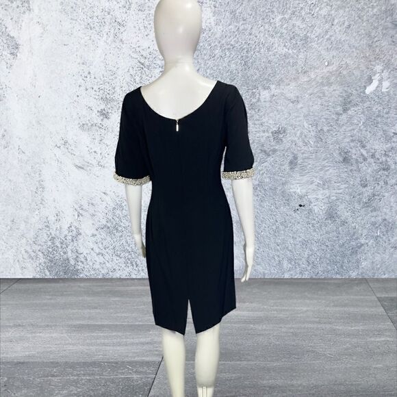 Karl Lagerfeld Black Sheath Open Sleeve Pearl Detail Dress - Picture 7 of 11
